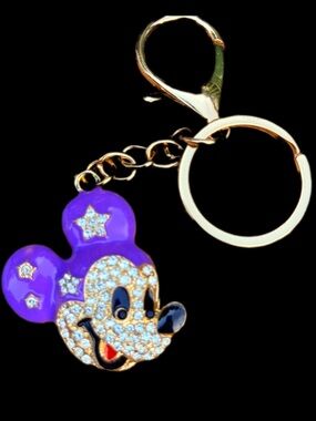 Mickey Mouse Rhinestone & Enamel Keychain Bag Charm NWT Dogleash Clasp Gold